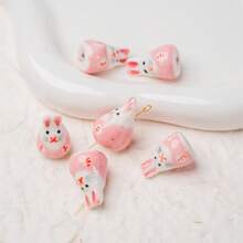 5pcs Cute 15*23mm 3D Rabbit Handpainted Ceramic Beads, Suitable For DIY Bracelet, Necklace, Earrings, Phone Charm, Keychain, Jewelry Making, Loose Beads With Hole - Rabbit - View 16