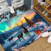 Paillasson thème noir et or de Noël avec design d'arbre de Noël et couronne de renne - résistant à la saleté, léger, convient pour la salle de bain, le salon, la chambre, la cuisine, le bureau - décoration de Noël