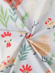 2 件套女孩和青少年休闲卡通小鸡印花翻领长袖开衫和裤子睡衣套装，阻燃，适合所有季节