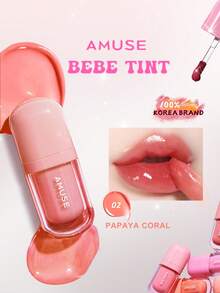 AMUSE BEBE Tint 02 木瓜珊瑚色，轻轻一抹即可呈现鲜艳色彩，丝绒哑光妆效，浓郁持久。轻盈舒适，果香怡人，日常唇釉，韩式彩妆，礼盒装，3.8克/0.13盎司 - 02 PAPAYA CORAL - 查看 2