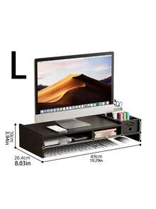 1 pieza Soporte elevador para monitor de computadora con cajón, estantería de almacenamiento multifuncional, organizador de escritorio de oficina para laptop, soporte ajustable para pantalla con cajón - Multicolor - Ver 3