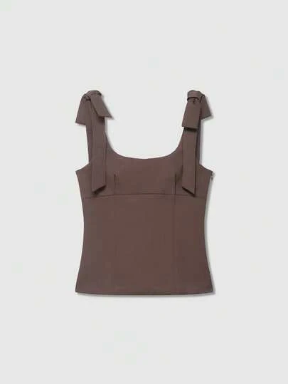 Women's Solid Color Sleeveless Top With Bow Shoulder Decor