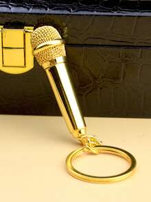 Personalized Name Microphone Keychain, Customized Mini Realistic Microphone Keychain With Rotatable Opening, Confessional Microphone Pendant Keychain, Actor Souvenir Program Performance Engraved Gift, Back To School Gift, Children's Halloween Gift, Gold/Silver Customized Birthday Gift, Halloween Accessories - Silver - View 7