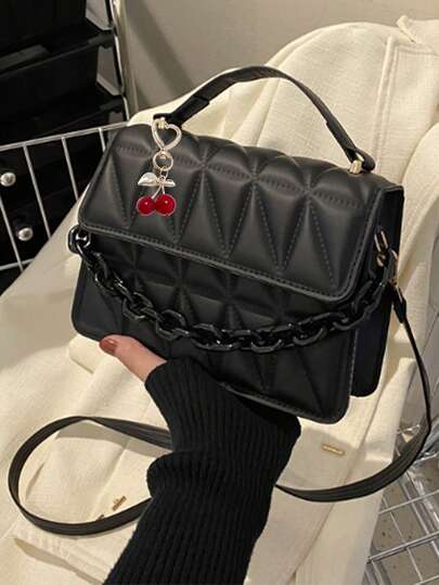 Bolso de hombro diagonal de moda 2024, bolso popular con diseño de rejilla de diamantes simple y correa desmontable