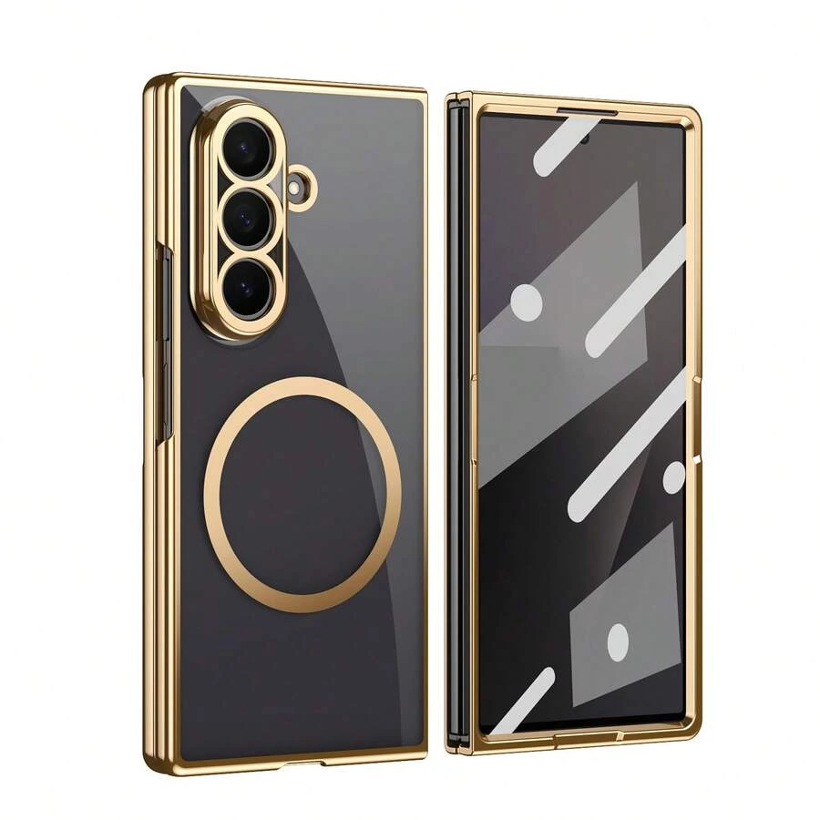 VIETAO Electroplating Transparent Magnetic Wireless Charging Mobile Phone Case Compatible With Samsung Galaxy Z Fold 7 6 5 4 Fashion Thin Phone Cover - Gold - View 1