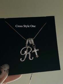 1pc Minimalist Cubic Zirconia Heart Gemstone Initial Letter DIY Necklace, Customized Simple Letter Name Necklace, Stainless Steel Initial Pendant Necklace, Fashionable Gift For Girlfriend, Mom, Family, Friend, Anniversary, Valentine's Day, Mother's Day, Birthday, Graduation, Daily Wear, Wedding, Party - Silver - View 7