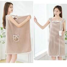 1pc Soft Thick Coral Fleece Bathrobe - Cute Bow Pocket And Absorbency Design, Quick-Dry Towel, Bathroom Essentials - Ideal For Bathing And Towel Straps! Non-Shedding, Non-Pilling, Washable Machine, Women's Exclusive - Comfy Durable Spa Wrap, Best For Bathroom, Camping, Beach, Spa, Hot Spring, Swimming, Travel, New Year, Thanksgiving, Mother's Day, Easter, Valentine's Day Gift - Multicolor - View 12