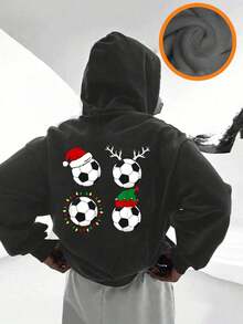 Christmas-Tween Boy Football Print Sweatshirt, Fleece Soft Top, Suitable For Autumn/Winter Daily Wear, Christmas Party, Streetwear Style, Fashionable Kid's Autumn/Winter Top - Dark Grey - View 1