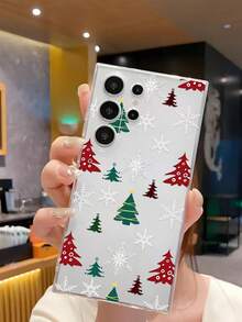 1 pièce Étui de téléphone doux avec motif sapin de Noël et flocons de neige, compatible avec iPhone, Honor, Redmi, Galaxy, version internationale, pas la version domestique - Transparent - Voir 5