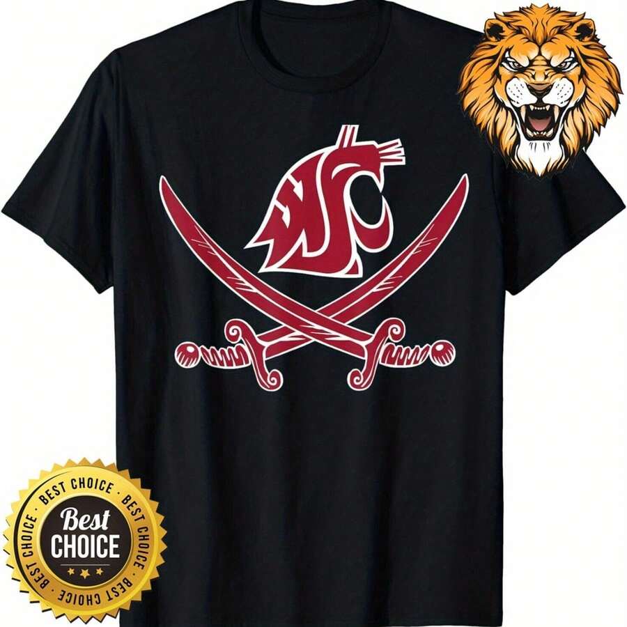 WSU Pirate Men Black T-Shirt S-3XL Q34673Outdoor T-Shirt All-Season Family T-Shirt, Regular-Fit, Family T-Shirt Men's Summer Round Neck Short Sleeved Casual Cotton Print Loose Round Neck Short Sleeve T-Shirt - Black - View 1