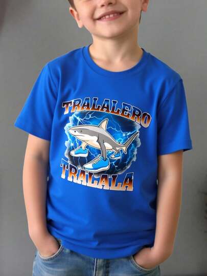 Camiseta para niños de 3 a 12 años de 100% algodón Manga Corta y Cuello Redondo Muy Suave y Cómoda con diseños divertidos Estampado de Brainrot  con la leyenda "Tralalero Tralala" Playeras cómodas Glorbo Fruttodillo