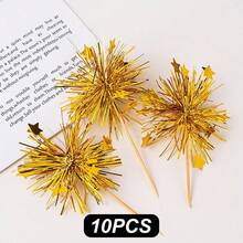 10pcs Multicolor Tinsel/Gold/Green/Red Shiny Tinsel Cake Baking Decor Picks, Suitable For Cake Decorating And Baking, Cupcake Packaging, Birthday Party, Wedding And Tabletop Centerpiece, Christmas - Multicolor - View 9