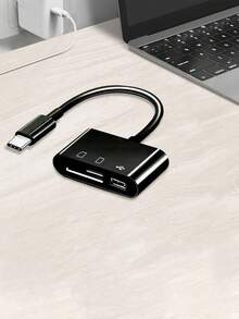 三合一黑色 OTG 读卡器，Type-C 传输外部 USB 闪存盘、TF 卡、相机 SD 卡，适用于智能手机和电脑 - 黑色 - 查看 5