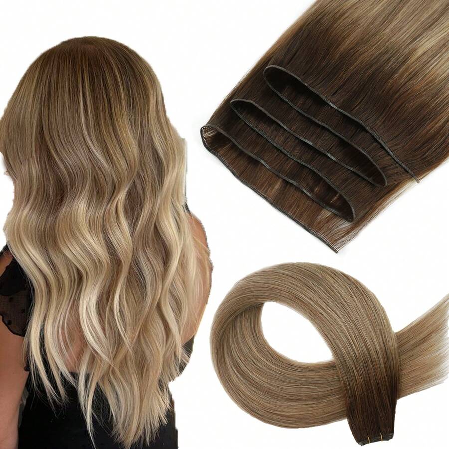 Genius Weft Hair Extensions Human Hair Sew In Hair Extensions Real Human Hair Weft Extensions Hand Tied Virgin Hair 50G - R3-6-12 - 查看 1