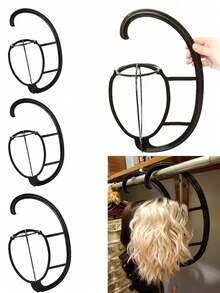 2pcs/4pcs Hanging Wig Stand Holder For Wigs, Hats, And Hairpieces – Foldable Curved Wig Head Display Rack For Storage, Home, Travel & Daily Use, Lightweight, Durable, Space-Saving, Easy To Assemble, Keeps Wigs In Shape And Ready To Wear, Suitable For Women, Men, Short Or Long Wigs, Perfect Organizer For Closet Or Vanity - Multicolor - View 3