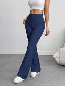 Women's 3-Piece Casual Solid Color Wide-Waist Flare Pants, Leggings Fold-Over Waist High Waist Ruched Slim Fit,Outdoor Clothing Fall Outfits For Women - 淺色 - 查看 6