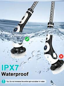 [9 合 1 旋转洗涤器] 无线电动洗涤器浴室刷，带可调节手柄和 9 个可更换刷头，360 度无线清洁，适用于浴室、浴缸、瓷砖、地板 - USB-C 充电，黑白设计，清洁工具 | 现代设计 | 塑料手柄，浴室清洁剂高效清洁 - 彩色 - 查看 9