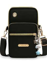 Bolso de mujer para teléfono, bolso de muñeca, bolso pequeño multifuncional (adecuado para teléfonos de mujer), cartera de moda con cremallera, embrague casual, bolso para teléfono multifuncional, bolso de muñeca, bolso cruzado pequeño, bolso para teléfono con decoración de metal con cremallera múltiple, bolso portátil, bolsa de brazo, bolso de lino para teléfono