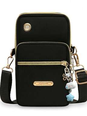 Bolso de mujer para teléfono, bolso de muñeca, bolso pequeño multifuncional (adecuado para teléfonos de mujer), cartera de moda con cremallera, embrague casual, bolso para teléfono multifuncional, bolso de muñeca, bolso cruzado pequeño, bolso para teléfono con decoración de metal con cremallera múltiple, bolso portátil, bolsa de brazo, bolso de lino para teléfono