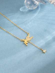 1pc S925 Sterling Silver Necklace, Fairy Angel Cubic Zirconia Star Pendant, Delicate Tassel Choker Necklace, Luxury Minimalist Design, Jewelry Gift For Women, Girlfriend, Mother, Friend, Everyday Wear