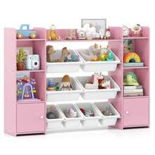 Lifezeal 4-Tier Large Storage Cabinet With 6 Cubbies & 8 Removable Bins Bookshelf - Pink - View 10