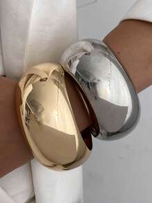 2 peças/conjunto de pulseira larga com padrão metálico exagerado europeu e americano, conjunto de joias retrô minimalista e robustas, adequado para decoração diária e de festas femininas, joias para combinar com roupas e presente - Conjunto de pulseira de 2 peças - Ver 4