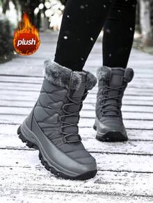 Botas de nieve para mujer, botas cortas, cálidas, antideslizantes, de punta redonda, talla grande, ligeras, de tacón plano alto, casuales, para edad media, de grosor regular