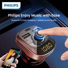 PHILIPS 车载充电器 USB C 带 FM 发射器双 USB C 端口，可为您的设备充电，可接听电话、播放音乐，通用 12V-24V 型号，支持 TF 卡/USB/蓝牙驱动器播放 - 彩色 - 查看 2