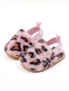 Yibubu Pink Infant Shoes, Leopard Print Infant Girl Slippers, Warm And Comfortable Infant Girl Sandals, Non-Slip Rubber Sole Infant First Walker Toddler Girl Shoes, Newborn Indoor Slippers