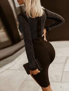 Acelitt Winter Women's Elegant Temperament Mesh See Through Sexy Rhinestone High Waist Waist Bag Buttocks Tight Fitting Slimming Dress