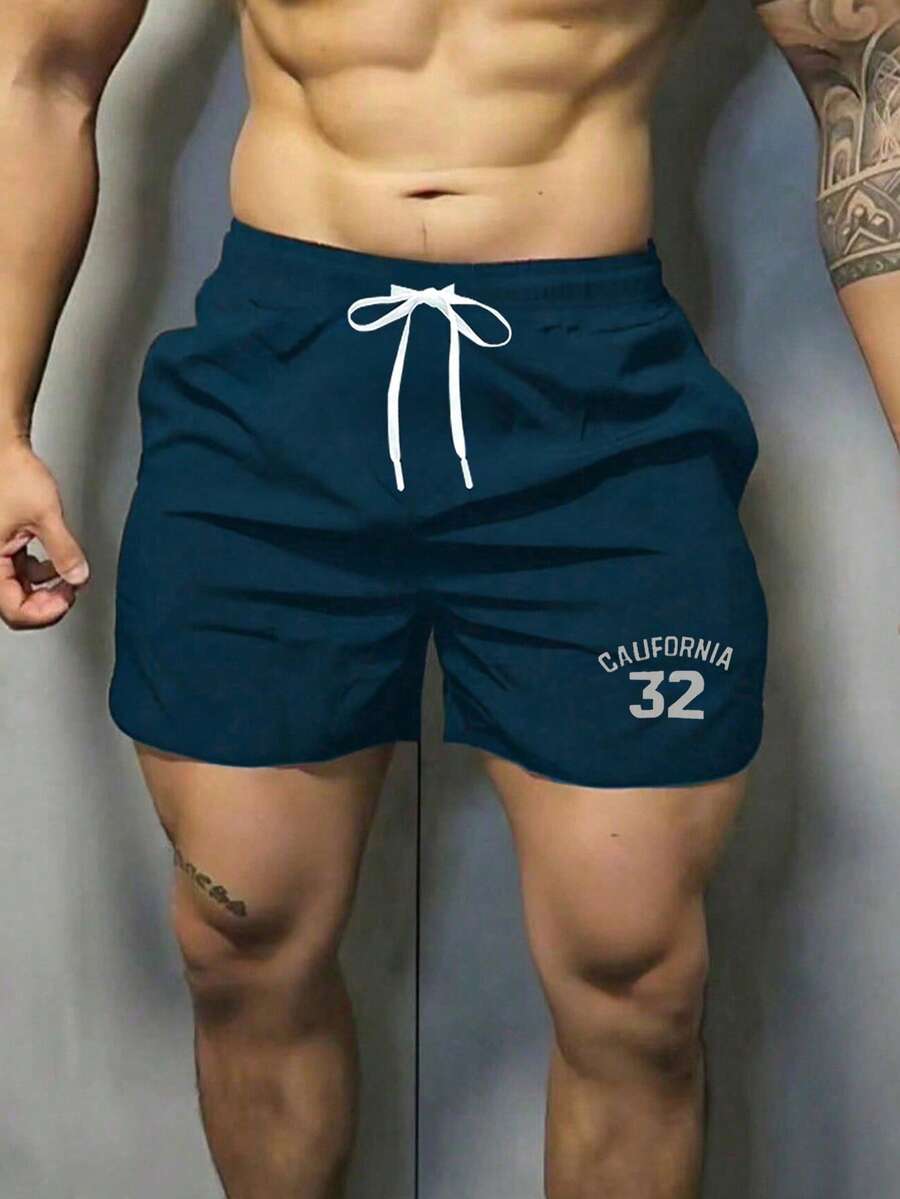 男女通用运动休闲短裤，健身锻炼篮球跑步马拉松压缩短裤，户外冰丝速干游泳沙滩裤夏季 - 藍色 - 查看 1