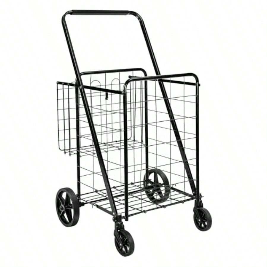 Foldable Shopping Utility Cart With 360Degree Wheels Easy Assembly Black - 黑色 - 查看 1