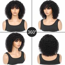 Short Water Wave Bob Wig With Bangs Human Hair Glueless Curly Wigs For Women Natural Black (14 Inch, Put On And Go Style) - Natural Black - 查看 5