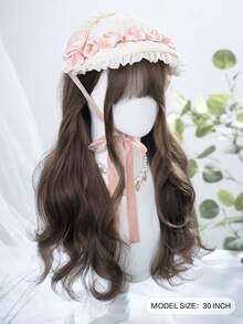 alicegarden 1 合成耐热假发，黑棕色卷发假发，带刘海，24 英尺长，由纤维制成，适合日常使用，自然仿真假发 - 棕色 - 查看 2