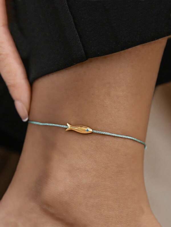 Damen zierlicher Fisch-Charm verstellbarer Knöchelschmuck, Strandurlaub Party Alltags-Accessoire, minimalistischer Stil, Modeschmuck