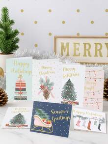 24 Piezas Juego de Tarjetas de Felicitación Navideñas Pequeñas, Incluyendo 12 Tarjetas de Nota y 12 Sobres, Tarjeta de Feliz Navidad con Diseños de Regalo, Árbol de Navidad, Piña, Calcetín Navideño y Trineo, Favores para Fiesta de Navidad, Regalos de Navidad, Suministros para Fiesta de Navidad, Decoraciones Navideñas para el Hogar, Decoraciones de Año Nuevo, Decoraciones de Invierno, Regalos de Navidad Ideales para Amigos y Familia - Multicolor - Ver 8