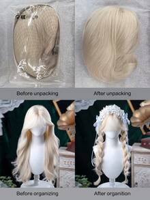 alicegarden 1 Synthetic Heat-Resistant Wig, A Golden Curly Wig With Bangs, 28 Feet Long, Made Of Fiber, Suitable For Daily Use, Natural Simulation Wig - Gold - View 9