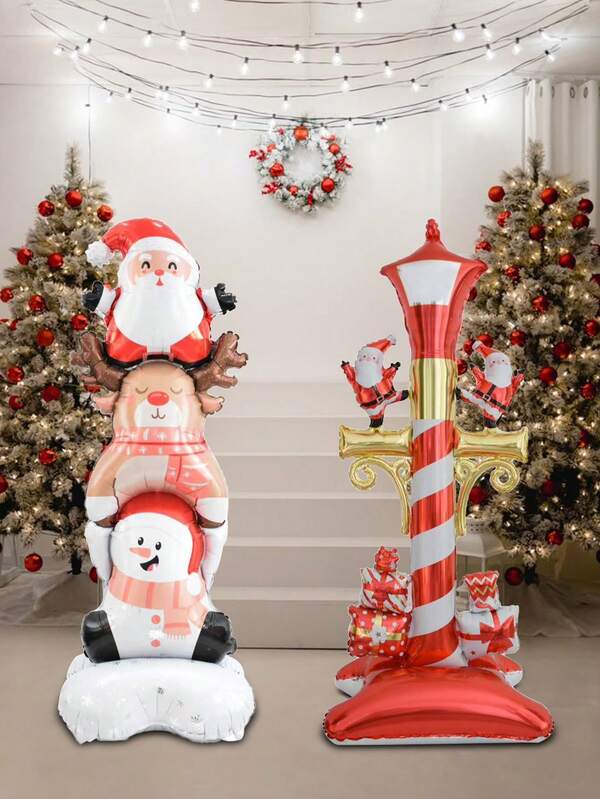 1pc/2pcs Standing Christmas Theme Snowman, Santa Claus, Reindeer Foil Balloons, Christmas Mall Atmosphere Decor, Indoor Theme Decoration, Christmas Decorations Home