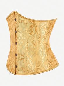 经典提花女士束腰束腰塑身衣腰部训练器束腰塑身衣腰部瘦身腰带，适合万圣节 - 金色 - 查看 2