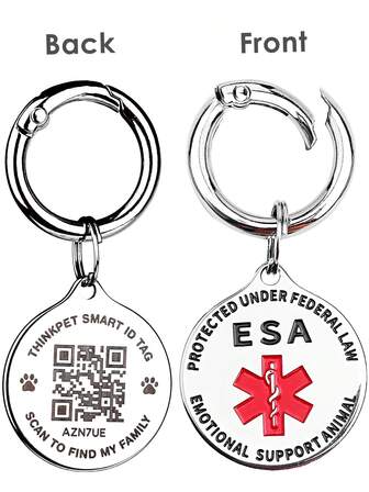 ThinkPet 1 pieza Etiqueta de identificación de mascota con símbolo médico de acero inoxidable, etiqueta de identificación de mascota grabada con láser con función de rastreo - Herramienta esencial para encontrar mascotas, artículos, ancianos o niños perdidos; escanee el código QR para llamar al propietario y enviar la ubicación al propietario