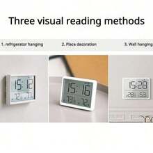 SOKANY Inteligentny budzik 3 w 1, termometr i higrometr, podwójny wyświetlacz temperatury i wilgotności + budzik, przełączany w stopniach Celsjusza/Fahrenheita + format 12/24-godzinny, magnetyczny design do drzwi lodówki/metalowych, zasilany baterią pastylkową CR2032, długotrwały, timer spotkań - Biały - Zobacz 7