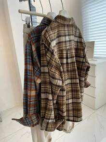 Women's Plaid Brushed Button-Front Pocket Casual Shirt