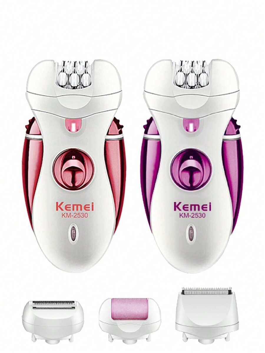 Kemei 科美 KM-2530 多功能电动脱毛器，女士剃毛器 | 刀头带 4 个配件 - 无线剃须刀，适用于身体、腋窝、腿部、比基尼脱毛 | 便携式个人护理旅行、万圣节/圣诞节礼物 | 护肤、返校和冬季使用