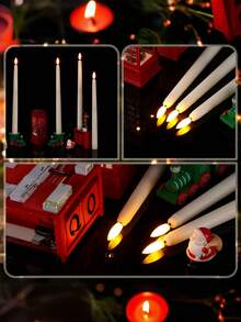 6/12pcs Set Remote Control Timer Flameless Cone Candles, Battery Operated LED Candle Set With 3D Flickering Flame, Realistic Dripless Candle Holders, Suitable For Dining Table Decor, Christmas, Wedding, Home Decoration - White - View 3