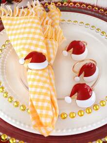 2/4/6 pièces Anneaux de serviette de chapeau de Noël, Porte-serviettes de table de salle à manger d'hôtel de Noël, Porte-serviettes de papier de chapeau de Noël, Pinces de serviette de chapeau de Noël, Convient pour la décoration de nappe de table de fête de Noël