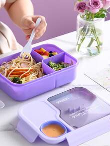 1pc Customizable Fantasy Pattern & Artistic Text Bento Box, High-Quality PP Material, 3-Compartment With Accompanying Utensils, Portable, Minimalist, Waterproof, Tight-Sealing, Leak-Proof, Large Capacity, Suitable For Students, Office Workers, And Daily Use