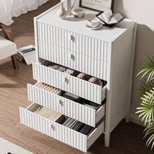 BVFUKA White 5 Drawer Dresser, Fluted Wood Chest Of Drawers For Bedroom, Modern Dresser With Deep Drawers For Clothes, 32 Inch Tall Nightstand For Bedroom, Living Rooms, Offices, And Entryways - 白色 - 查看 4