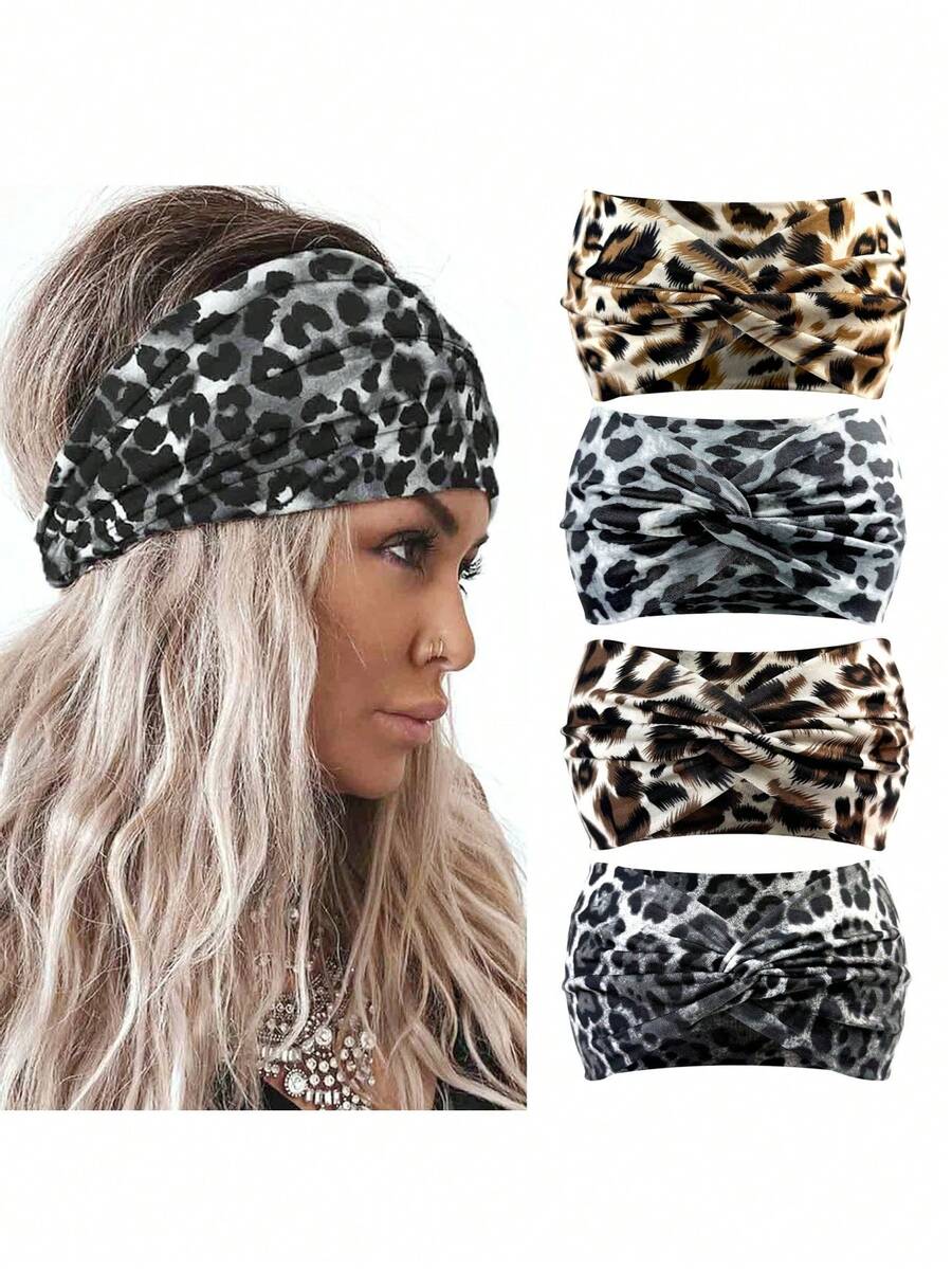 1/4pcs Bohemian Style Women Sexy Leopard Print Criss-Cross Headband - Made Of High Elastic, Moisture-Wicking Premium Fabric With Fashionable Sexy Leopard Print Pattern - Suitable For Outings, Daily Wear And Home Accessories Women Scarf Fall Hair Band Winter Hair Accessories For Women For Vacation Outfits Woman