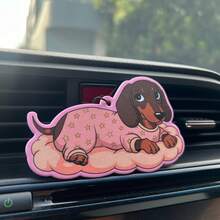 可爱腊肠犬、腊肠犬图案设计，散发甜美香味，汽车空气清新剂吊坠 - 卡通动漫风格，适用于后视镜、通风口夹、家居和办公室装饰，创意有趣的设计，送给朋友的理想礼物 - 彩色 - 查看 3