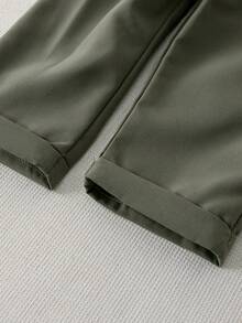 3 件套绅士风格男婴长袖衬衫、裤子和领结套装，适合春秋季的时尚西装 - 橄欖綠 - 查看 9